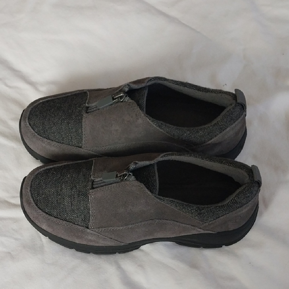Lands' End Womens Faux Suede And Fabric Partial Zip  Shoes Size 7D